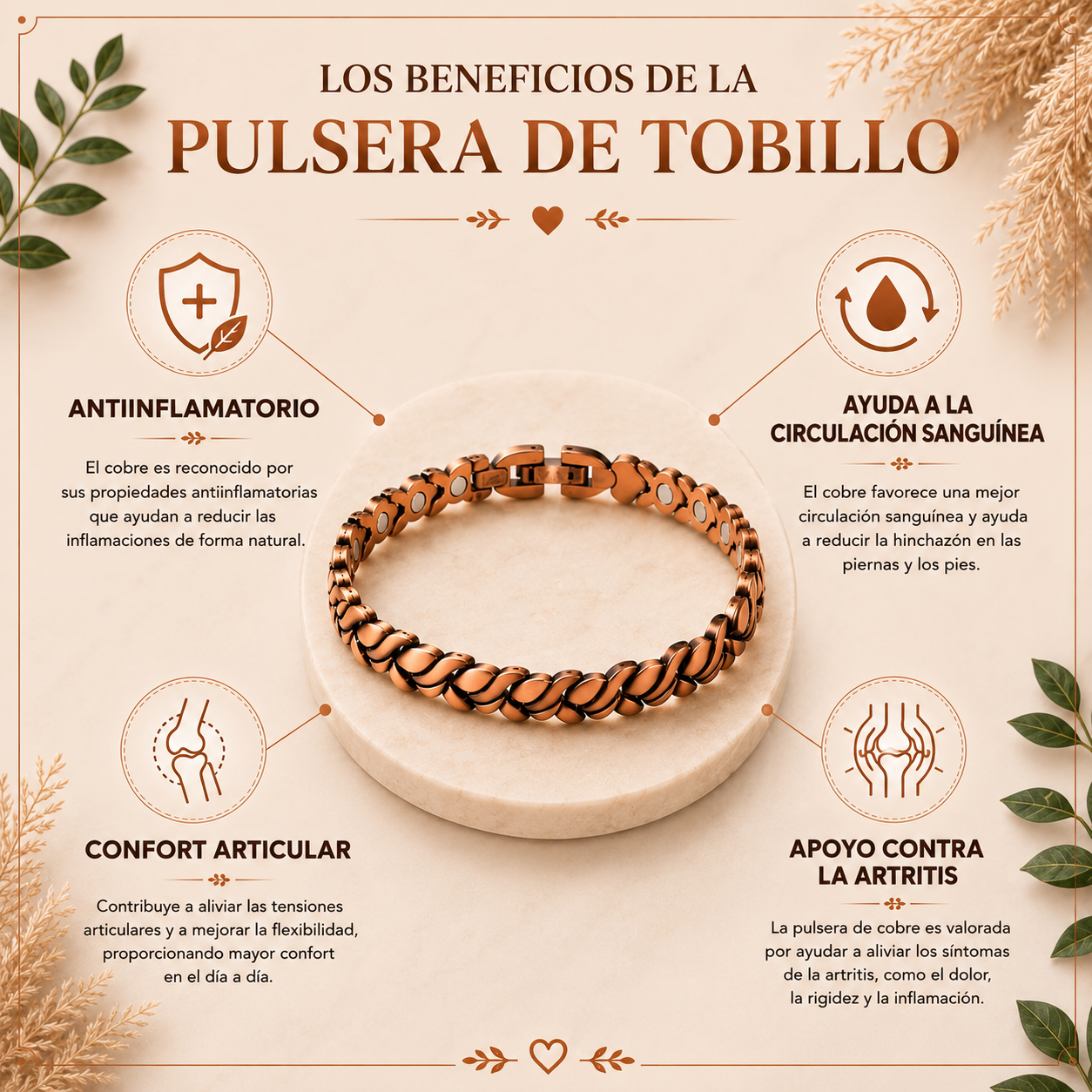 Pulsera de Tobillo de Cobre Puro
