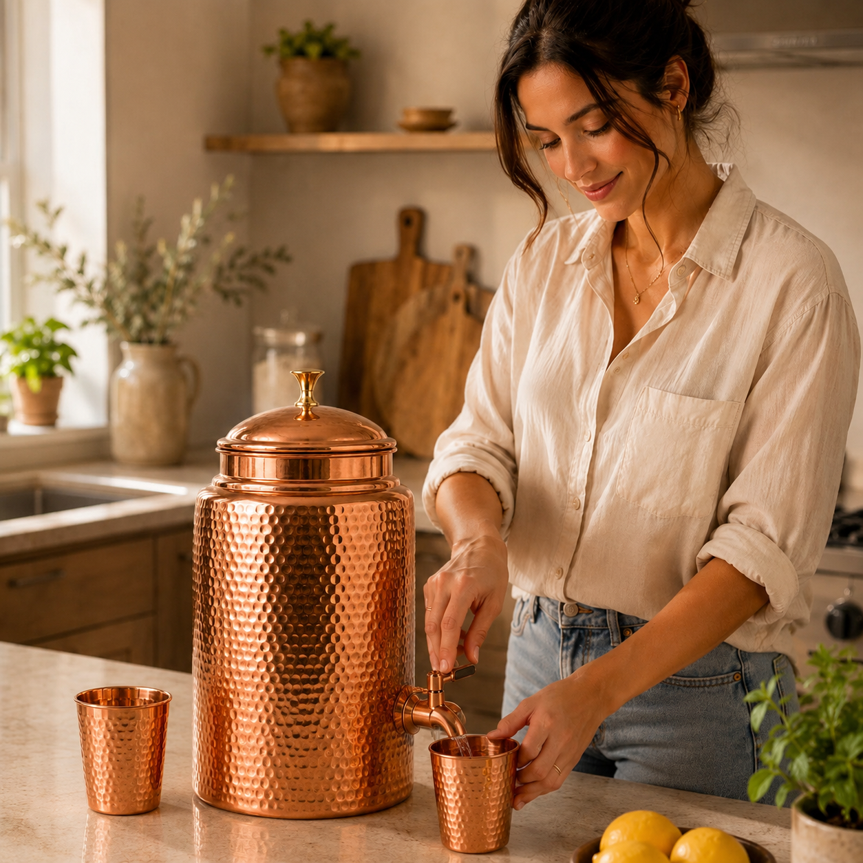 Dispensador de Agua de Cobre Macizo Puro 99,9 %